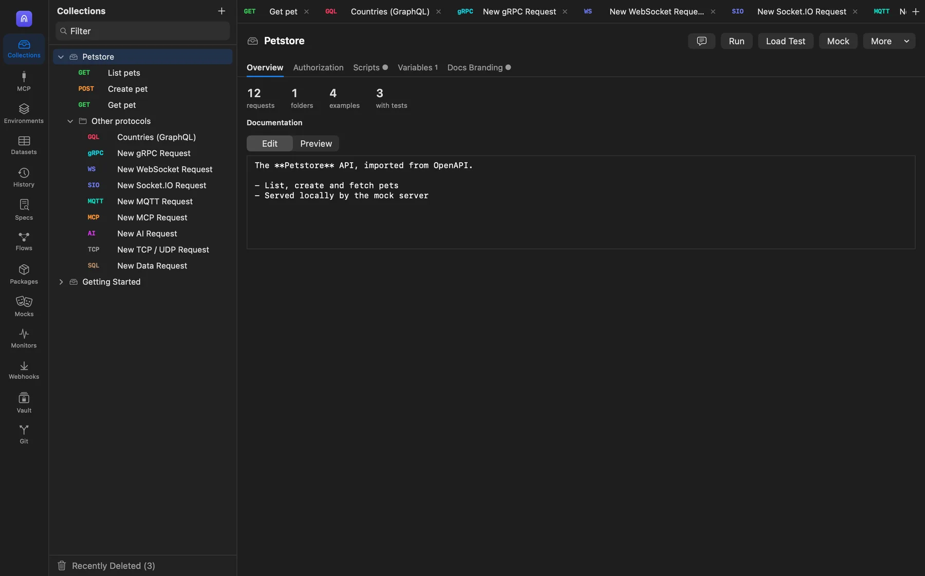 The API client with a collection of HTTP, GraphQL, gRPC, WebSocket, MQTT, MCP, AI and SQL requests