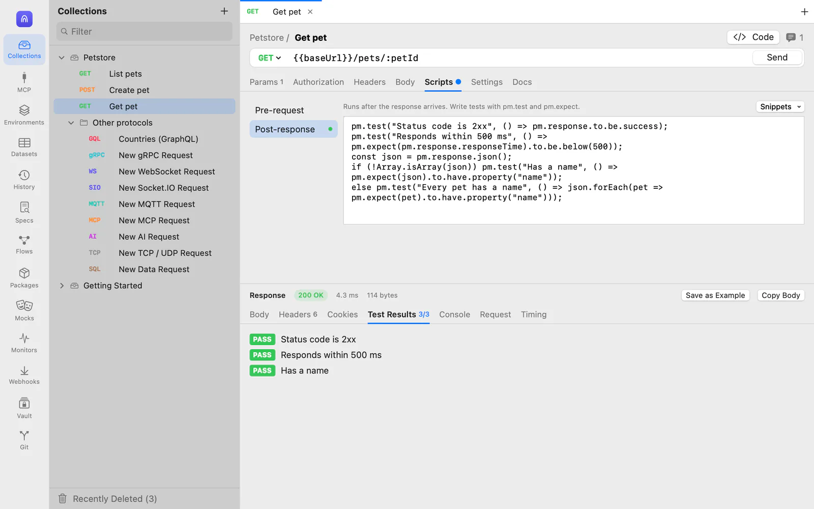The API client with a Petstore collection and HTTP, GraphQL, gRPC, WebSocket, Socket.IO, MQTT, MCP, AI, TCP and SQL requests